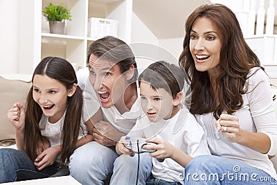 Family Playing Video Console Games Stock Photo
