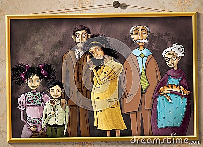 Family portrait. Cartoon Illustration