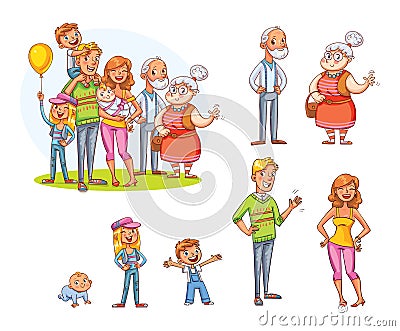 Family portrait - father, mother, daughter, son, grandparents Vector Illustration