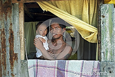 Family portrait of Filipino father and child. Editorial Stock Photo