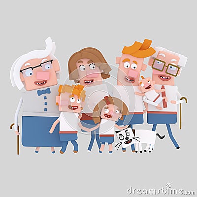 Family posing photography 3D Cartoon Illustration