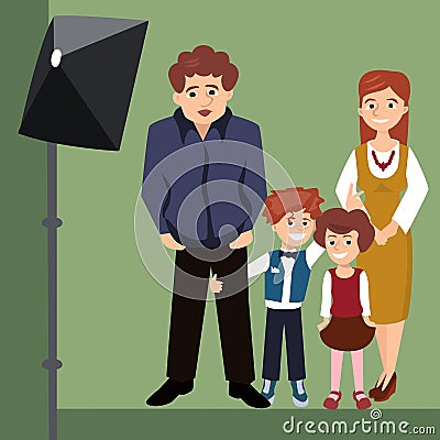 Family posing for a picture cartoon Vector Illustration
