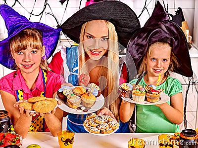 Family preparing halloween food Stock Photo