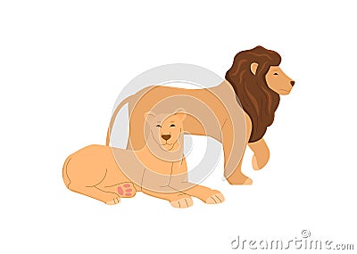 Family or pride with male and female lions, vector illustration isolated. Vector Illustration