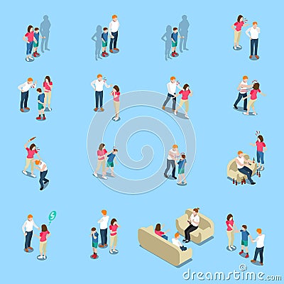 Family Problems Isometric Icons Vector Illustration