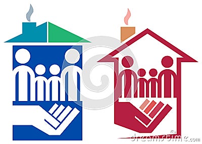 Family protected in a hand Vector Illustration