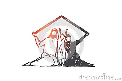 Family protection, togetherness, concept sketch. Hand drawn isolated vector Vector Illustration