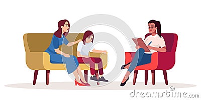 Family psychotherapy session semi flat RGB color vector illustration. Mother and daughter relationship. Talk therapy Vector Illustration