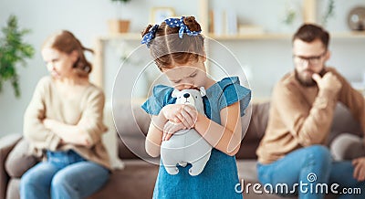 Family quarrel divorce parents and child swear, conflict Stock Photo