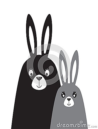 Family of rabbits in the Scandinavian style Vector Illustration