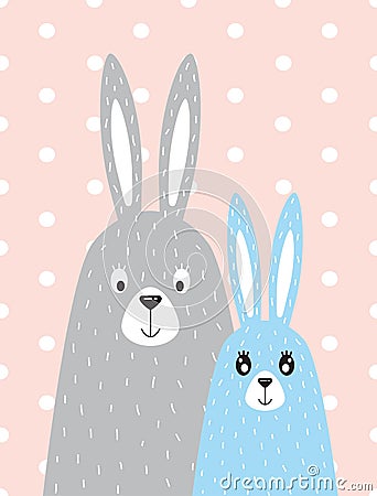 Family of rabbits in the Scandinavian style Vector Illustration