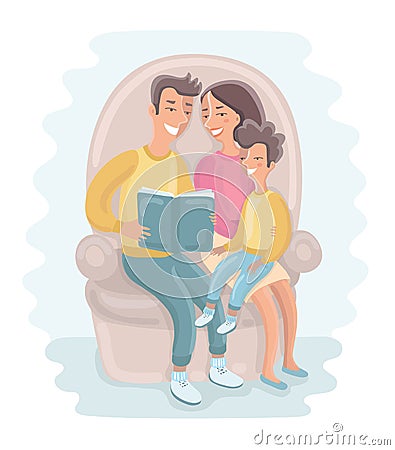 Family Reading a Book Together Vector Illustration