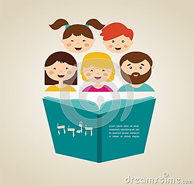 Family reading hagada book at passover holiday Vector Illustration