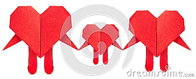 Family of red heart origami Stock Photo