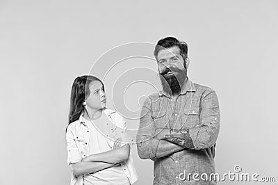 Family relations. Communication skills. Communicate on equal terms. Father and daughter. Fathers day concept. Lovely Stock Photo