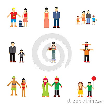 Family relationships icons set, flat style Vector Illustration