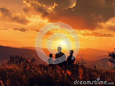 Family relax at mountains Stock Photo