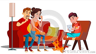 Family Relaxing At Home Together Vector. Isolated Illustration Vector Illustration