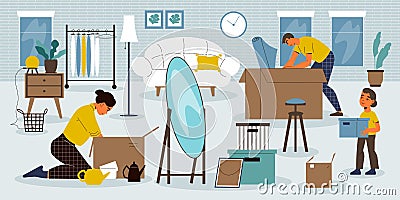 Family Relocating Flat Background Vector Illustration