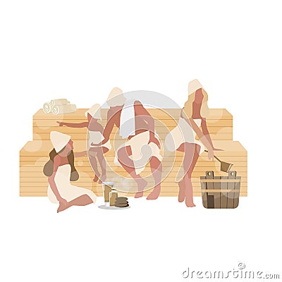 Family rest in sauna, health and relax Vector Illustration