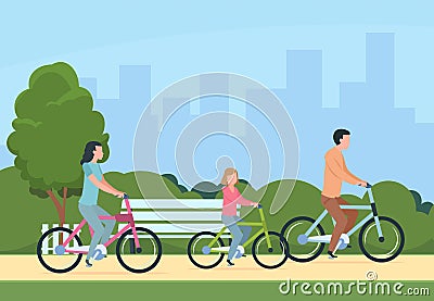 Family riding bikes. Mother, father and children outdoor recreational activity. Vector illustration concept leisure Vector Illustration