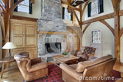 Family room with wood beams Stock Photo