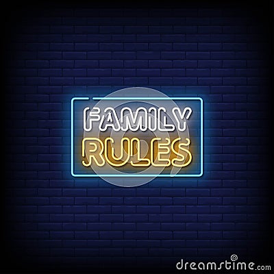 Family Rules Neon Signs Style Text Vector Vector Illustration