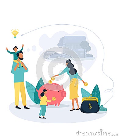 Family savings and personal finance strategy Vector Illustration