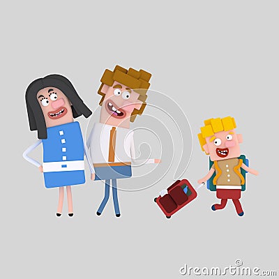 Family saying goodbye to son Cartoon Illustration