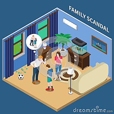 Family Scandal Isometric Composition Vector Illustration