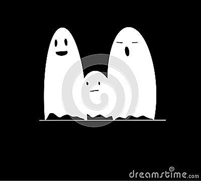 Family scary white ghosts.Halloween spooky concept, scary spirit or poltergeist flying in night. Vector Illustration