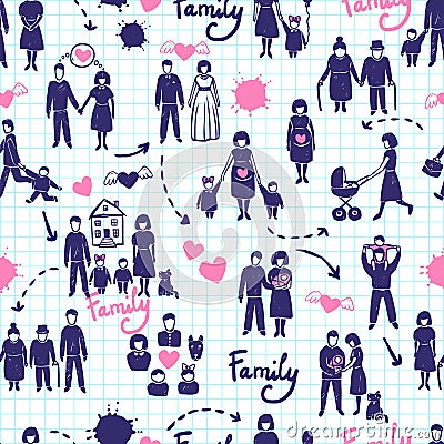 Family Seamless Pattern Vector Illustration