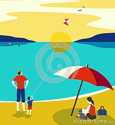 Family seaside leisure relax Vector Illustration