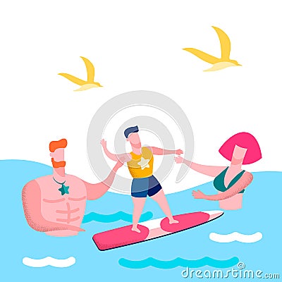 Family Seaside Vacation Flat Vector Illustration Vector Illustration