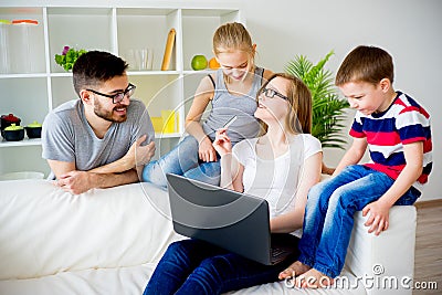 Family shopping online Stock Photo