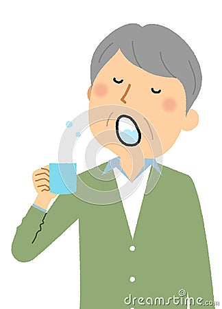 Illustration of an elderly man gargle Vector Illustration