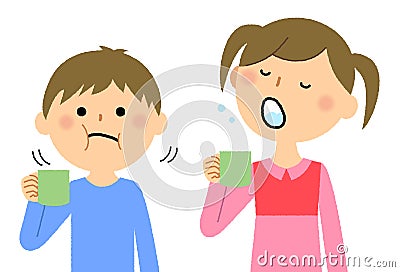 Illustration of boy and girl gargle. Vector Illustration