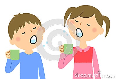 Illustration of boy and girl gargle. Vector Illustration