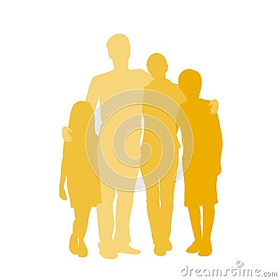 Family Silhouette, Full Length Couple with Two Vector Illustration