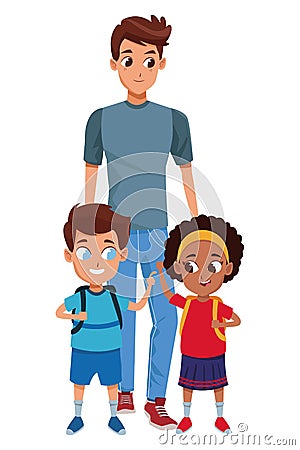 Family single father with kids Vector Illustration