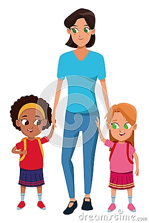 Family single mother with two kids Vector Illustration