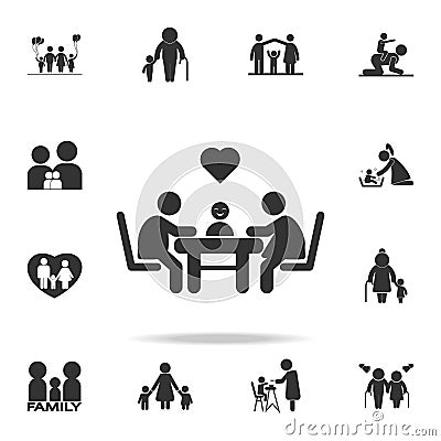 family sitting at a table with love and hearts icon. Detailed set of human body part icons. Premium quality graphic design. One of Stock Photo