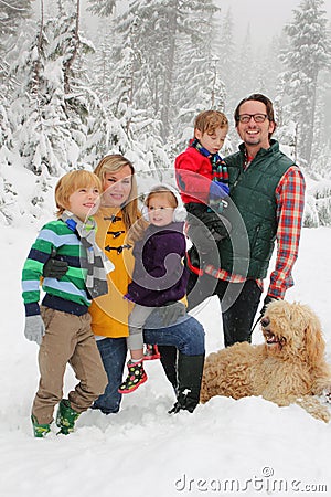 Family in Snow Stock Photo