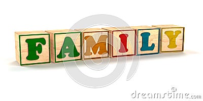 Family Spelled Out in Child Color Blocks Stock Photo