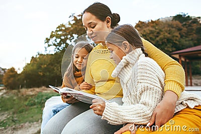 Family spending time together by the lake Stock Photo