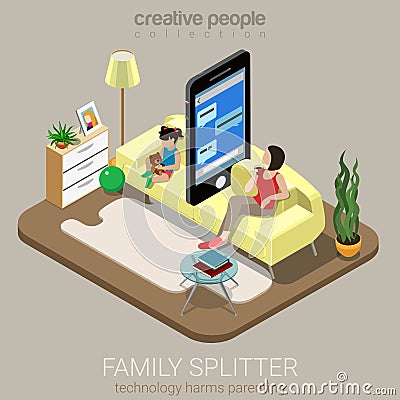 Family splitter social parenting internet flat vector isometric Vector Illustration