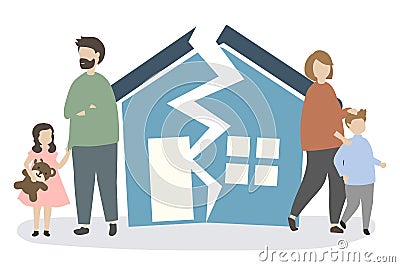 Family splitting up and getting a divorce Vector Illustration