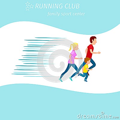 Family Sport Center Running Club Health Program Vector Illustration