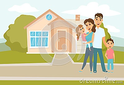 Family standing outside new home Vector Illustration