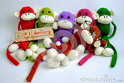 Family, stuffed animal, new year, monkey, funny Stock Photo